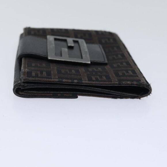 FENDI Zucchino Canvas Wallet Brown Silver Auth - Picture 5 of 15